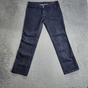 Cavalera Jeans Mens 35x27 Blue Straight Leg Denim Embroidered Sequin Low Rise